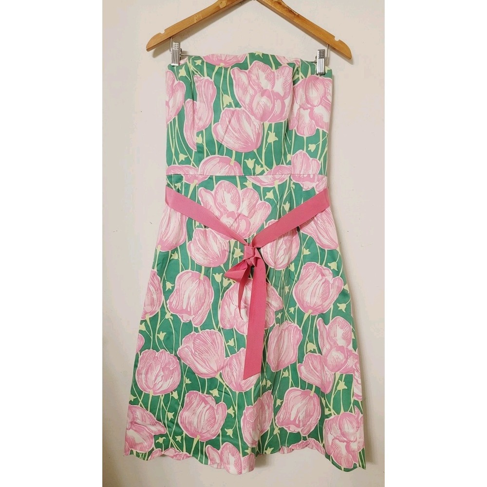 Lilly Pulitzer Women's Dress Size 14 Strapless Angelette Tulips Cocktails Summer